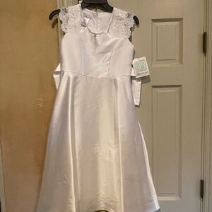 Bonnie Jean White Formal Kids Dress with Lace Accents